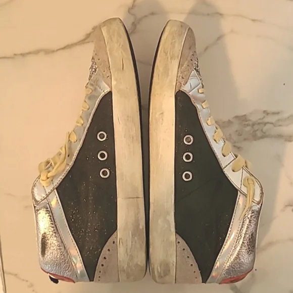 Golden Goose Mid Star Silver Glitter Sneakers Women's 10 Grunge Gorp Distressed - Picture 6 of 16